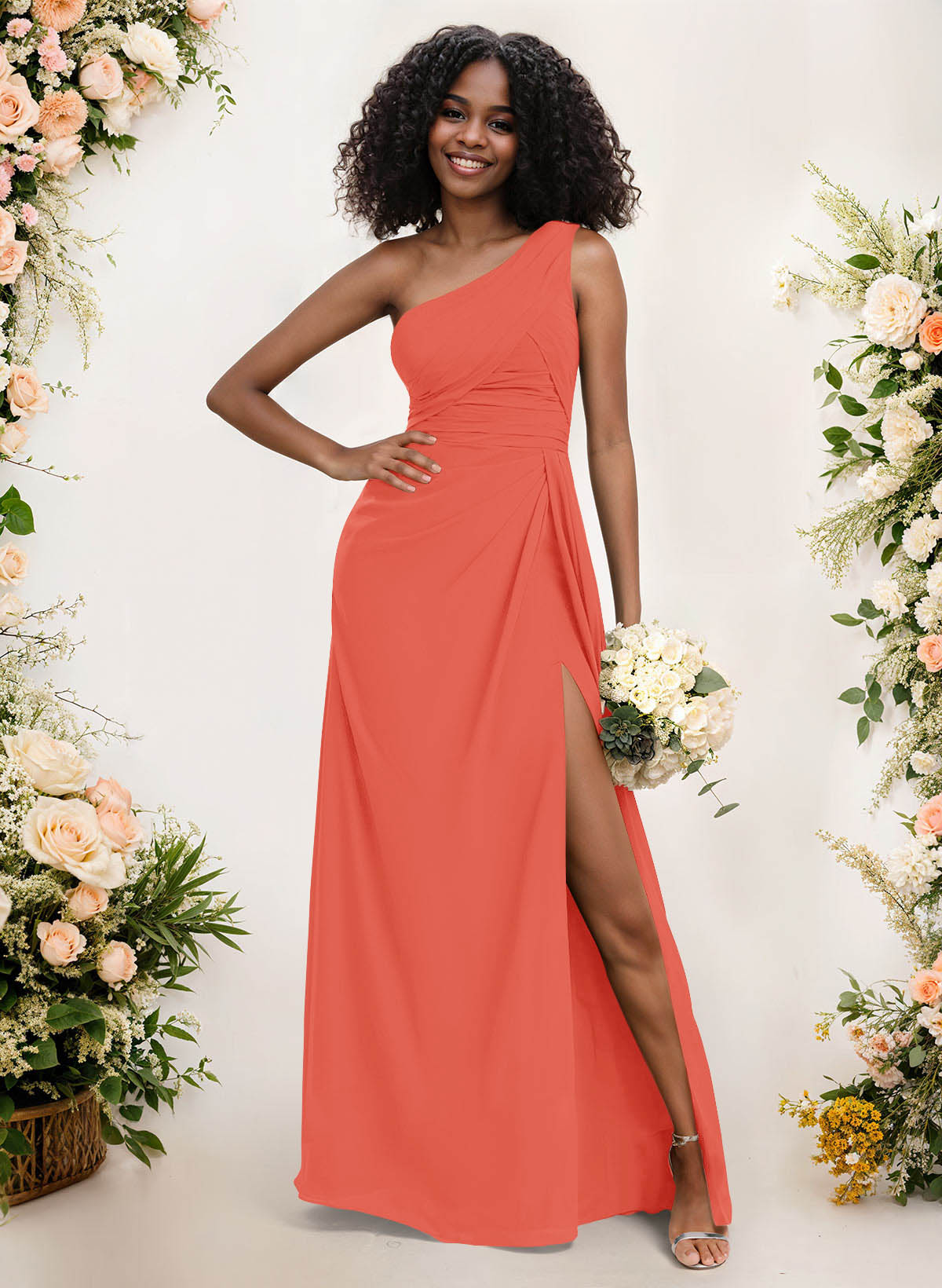 A-Line One-Shoulder Sleeveless Chiffon Bridesmaid Dresses With High Split, product image 158