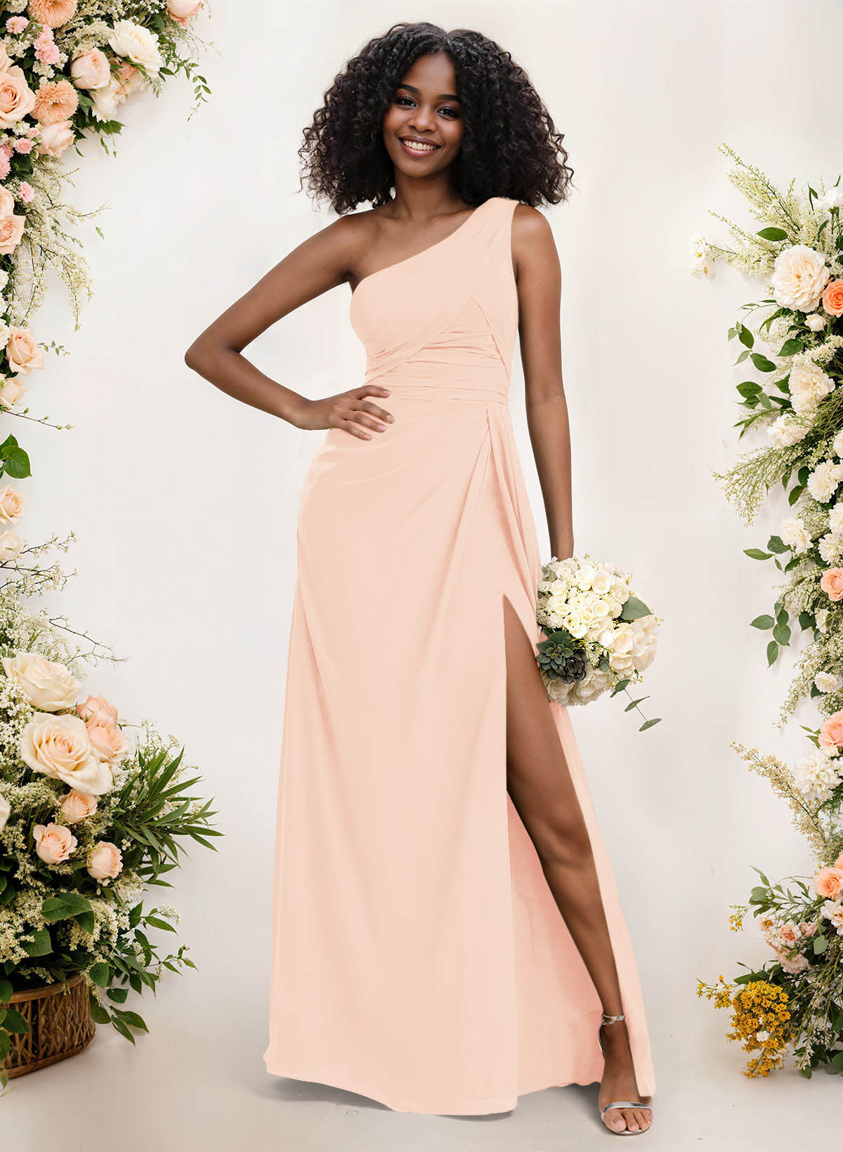 A-Line One-Shoulder Sleeveless Chiffon Bridesmaid Dresses With High Split, product image 65