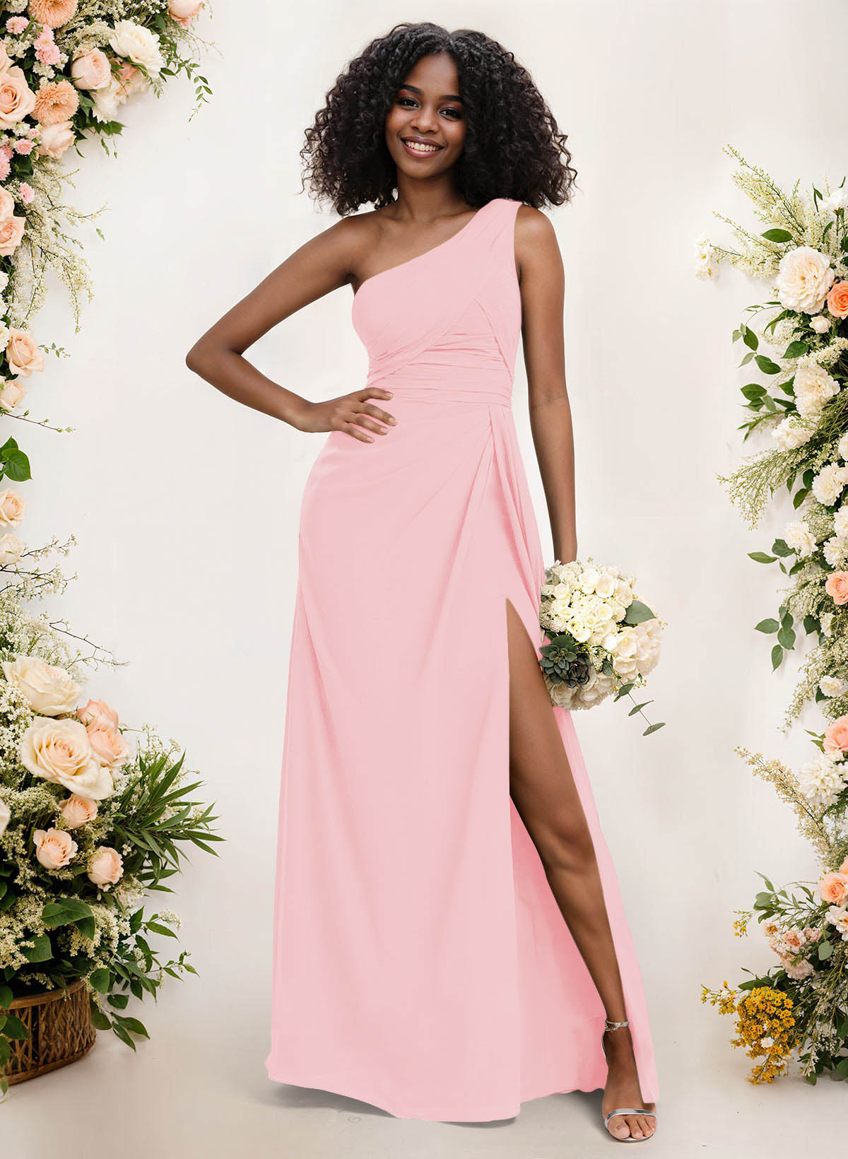 A-Line One-Shoulder Sleeveless Chiffon Bridesmaid Dresses With High Split, product image 71