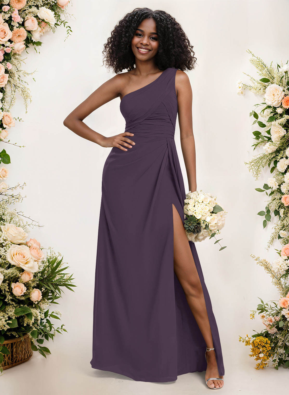 A-Line One-Shoulder Sleeveless Chiffon Bridesmaid Dresses With High Split, product image 104