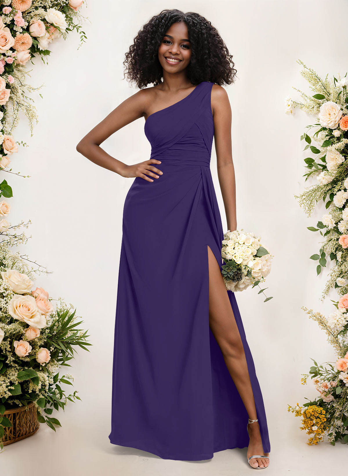 A-Line One-Shoulder Sleeveless Chiffon Bridesmaid Dresses With High Split, product image 119