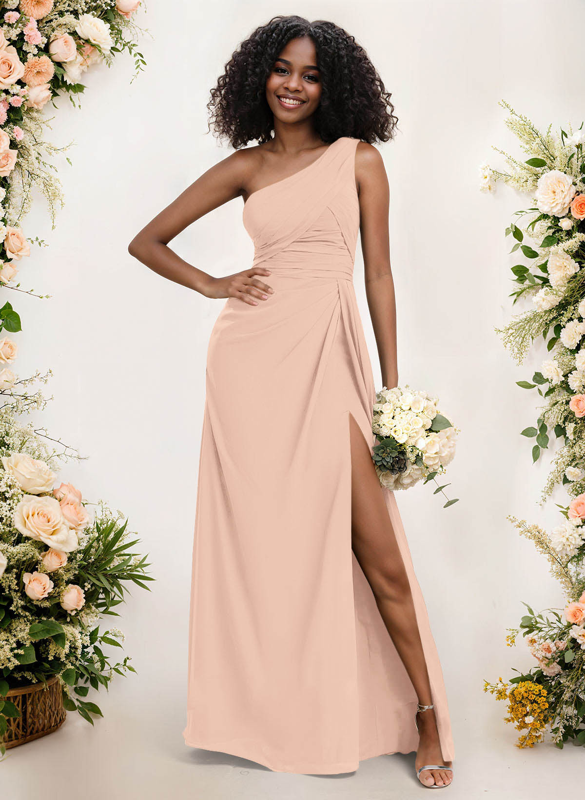A-Line One-Shoulder Sleeveless Chiffon Bridesmaid Dresses With High Split, product image 188