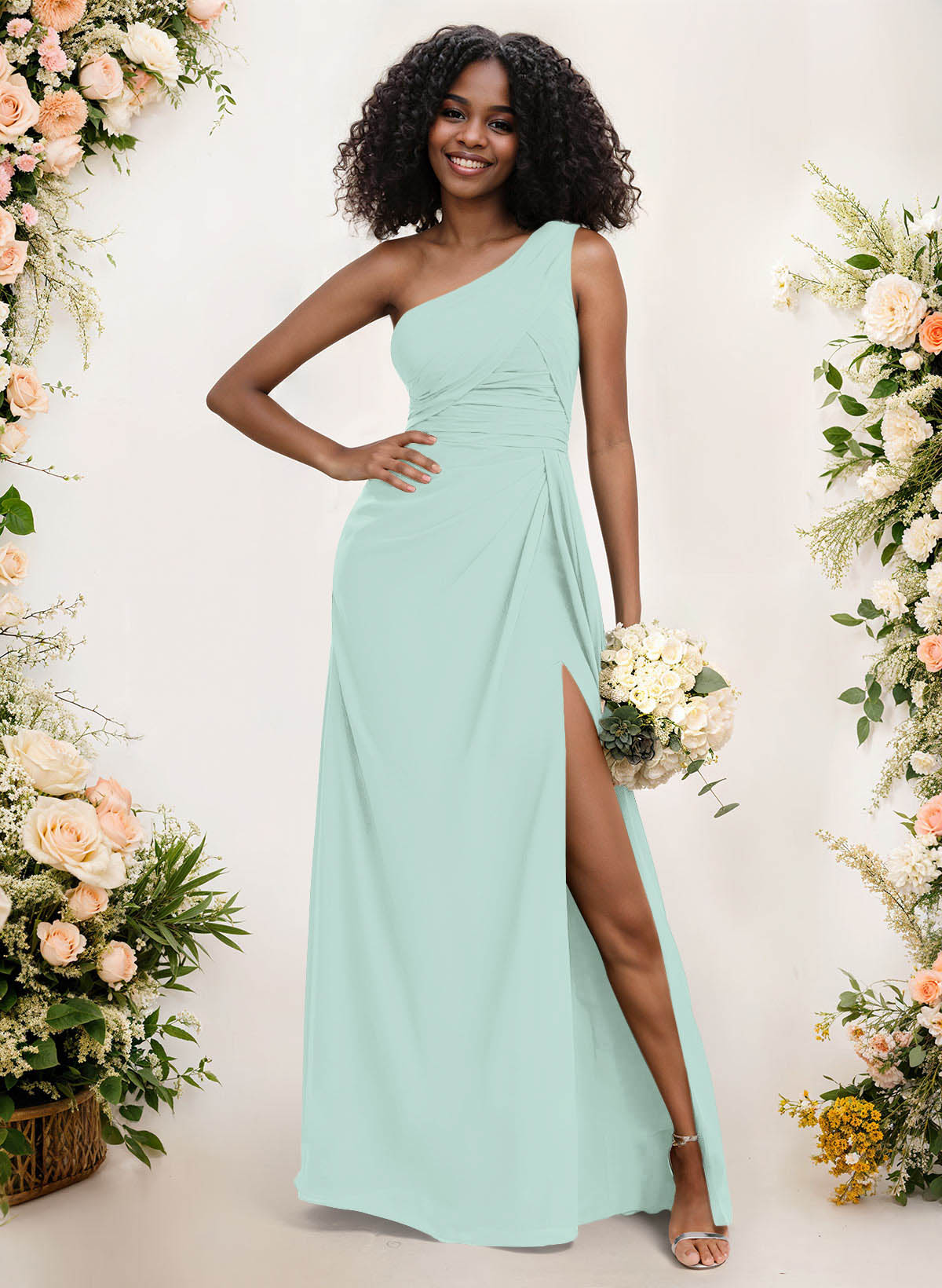 A-Line One-Shoulder Sleeveless Chiffon Bridesmaid Dresses With High Split, product image 134