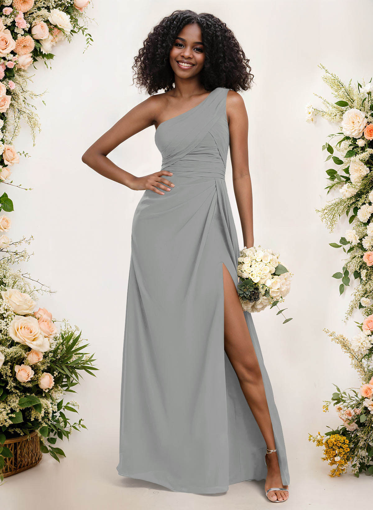 A-Line One-Shoulder Sleeveless Chiffon Bridesmaid Dresses With High Split, product image 170