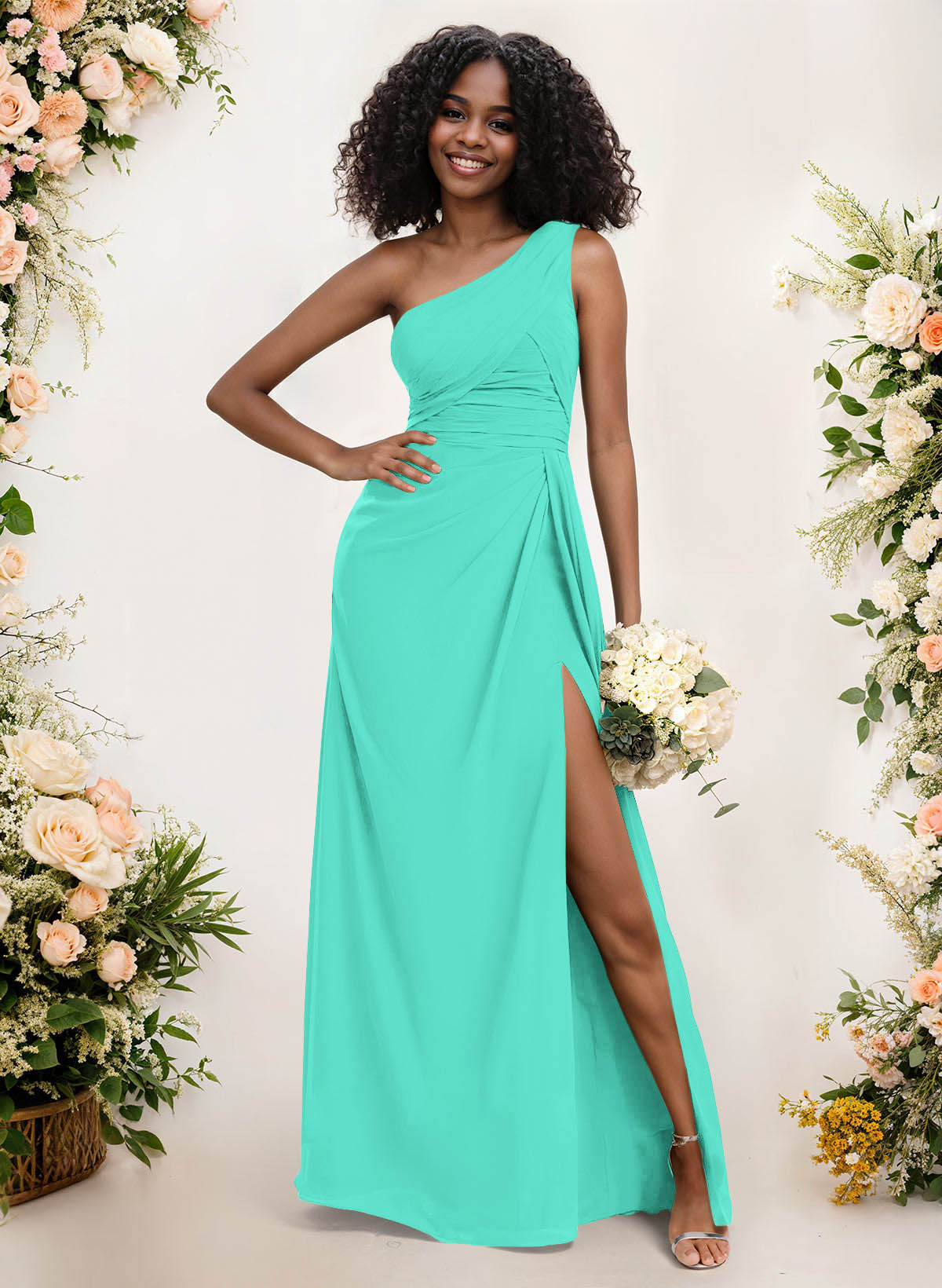 A-Line One-Shoulder Sleeveless Chiffon Bridesmaid Dresses With High Split, product image 140