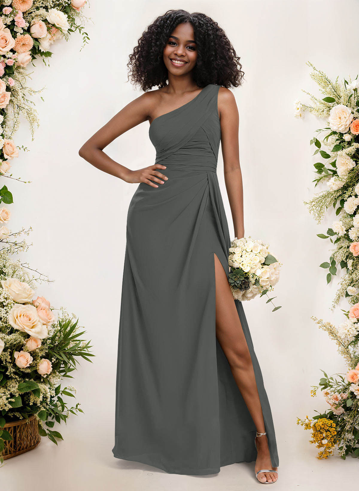 A-Line One-Shoulder Sleeveless Chiffon Bridesmaid Dresses With High Split, product image 173
