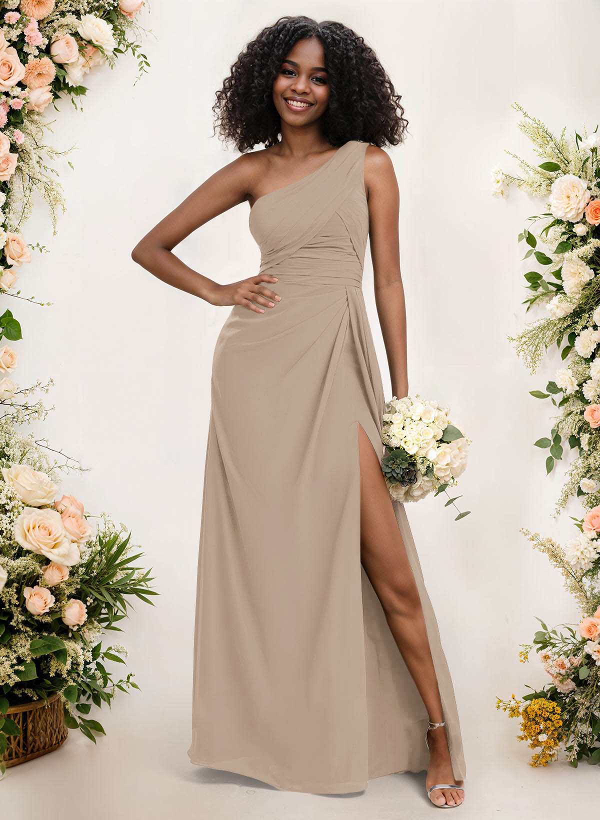 A-Line One-Shoulder Sleeveless Chiffon Bridesmaid Dresses With High Split, product image 146
