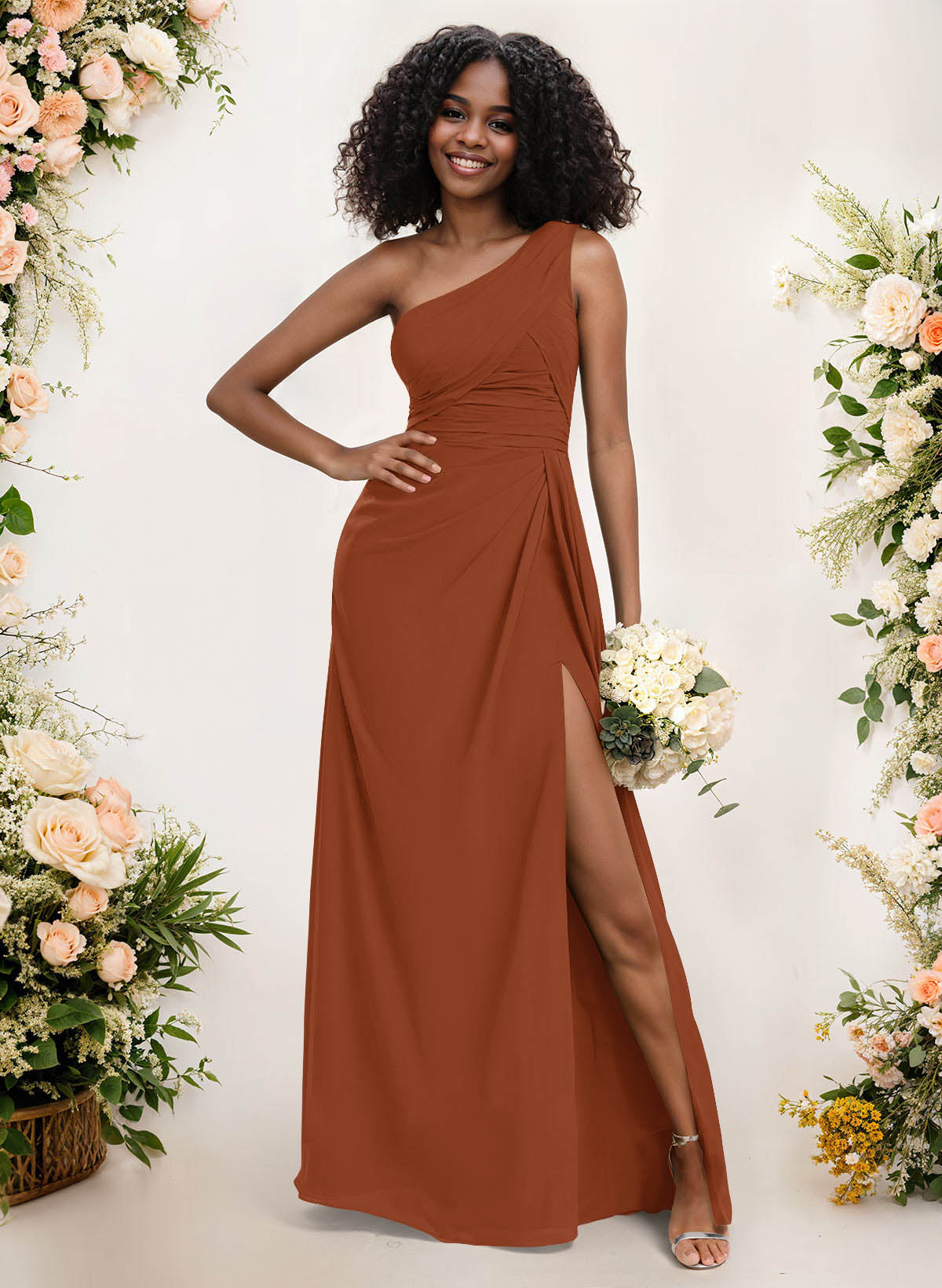 A-Line One-Shoulder Sleeveless Chiffon Bridesmaid Dresses With High Split, product image 200