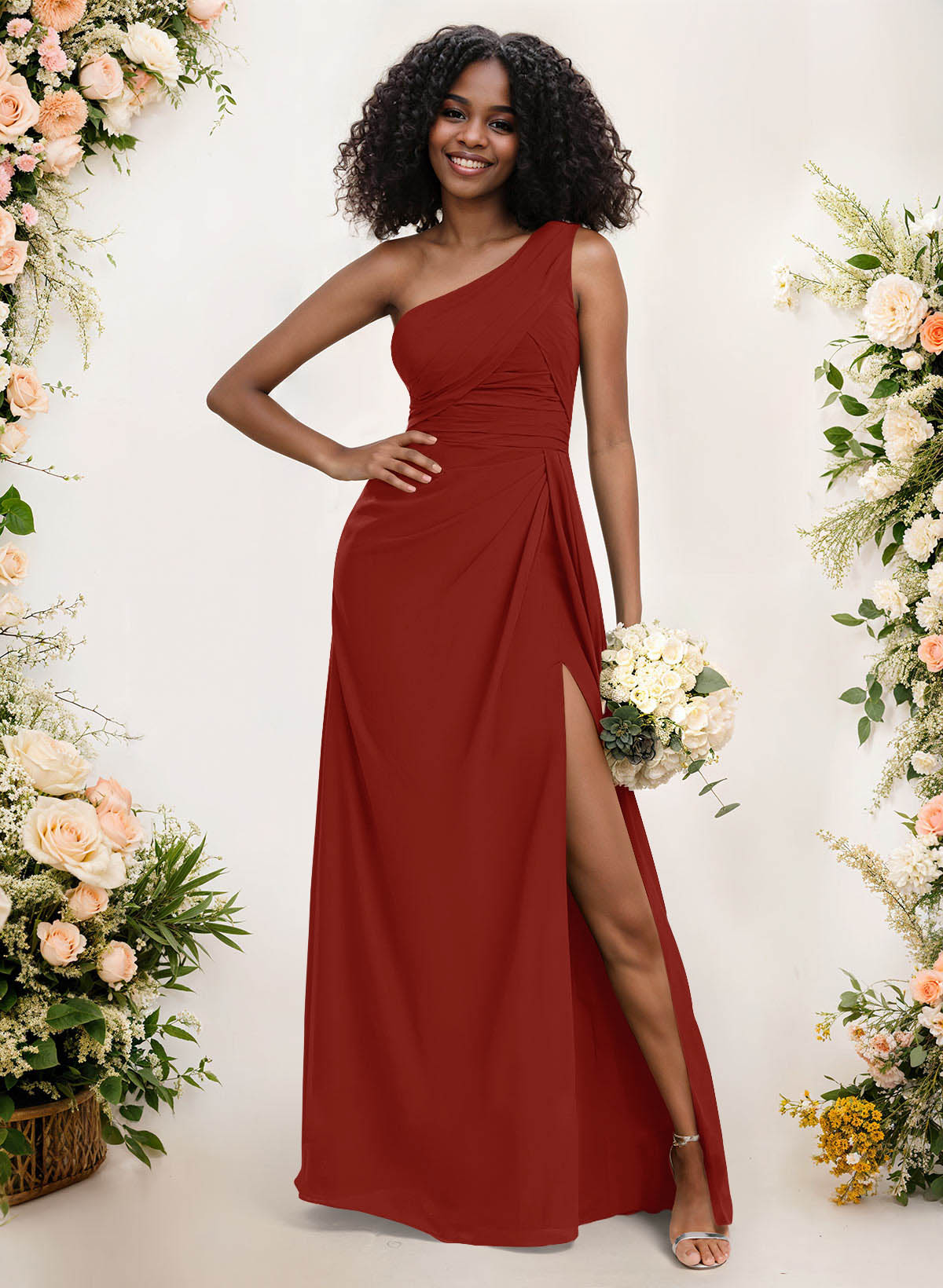 A-Line One-Shoulder Sleeveless Chiffon Bridesmaid Dresses With High Split, product image 56
