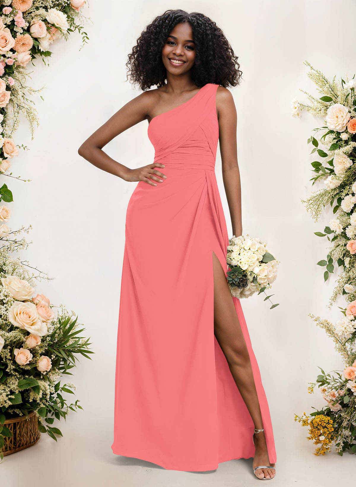 A-Line One-Shoulder Sleeveless Chiffon Bridesmaid Dresses With High Split, product image 59