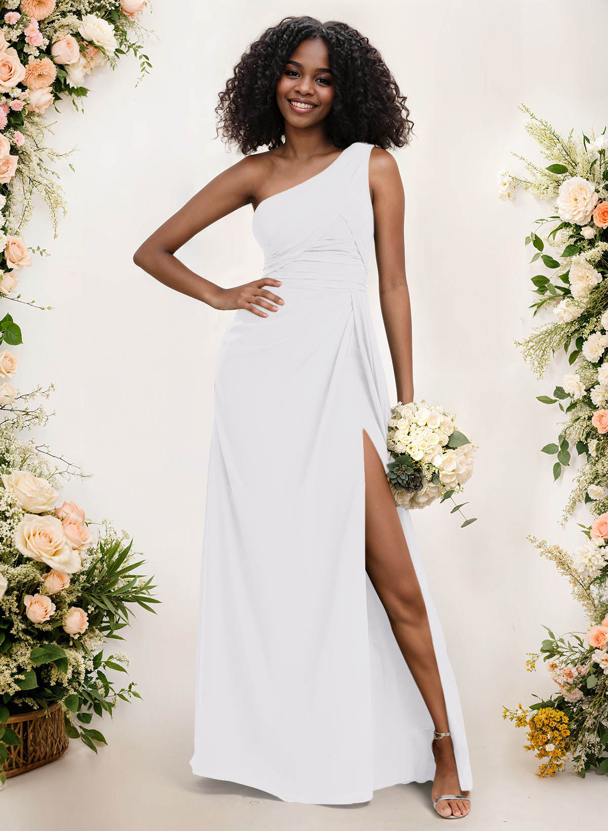 A-Line One-Shoulder Sleeveless Chiffon Bridesmaid Dresses With High Split, product image 167