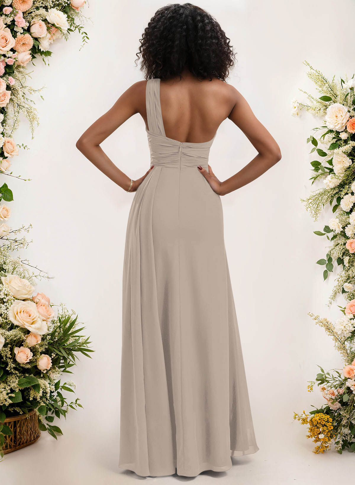 A-Line One-Shoulder Sleeveless Chiffon Bridesmaid Dresses With High Split, product image 183