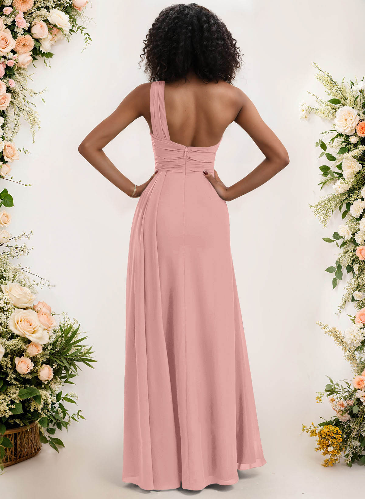 A-Line One-Shoulder Sleeveless Chiffon Bridesmaid Dresses With High Split, product image 69