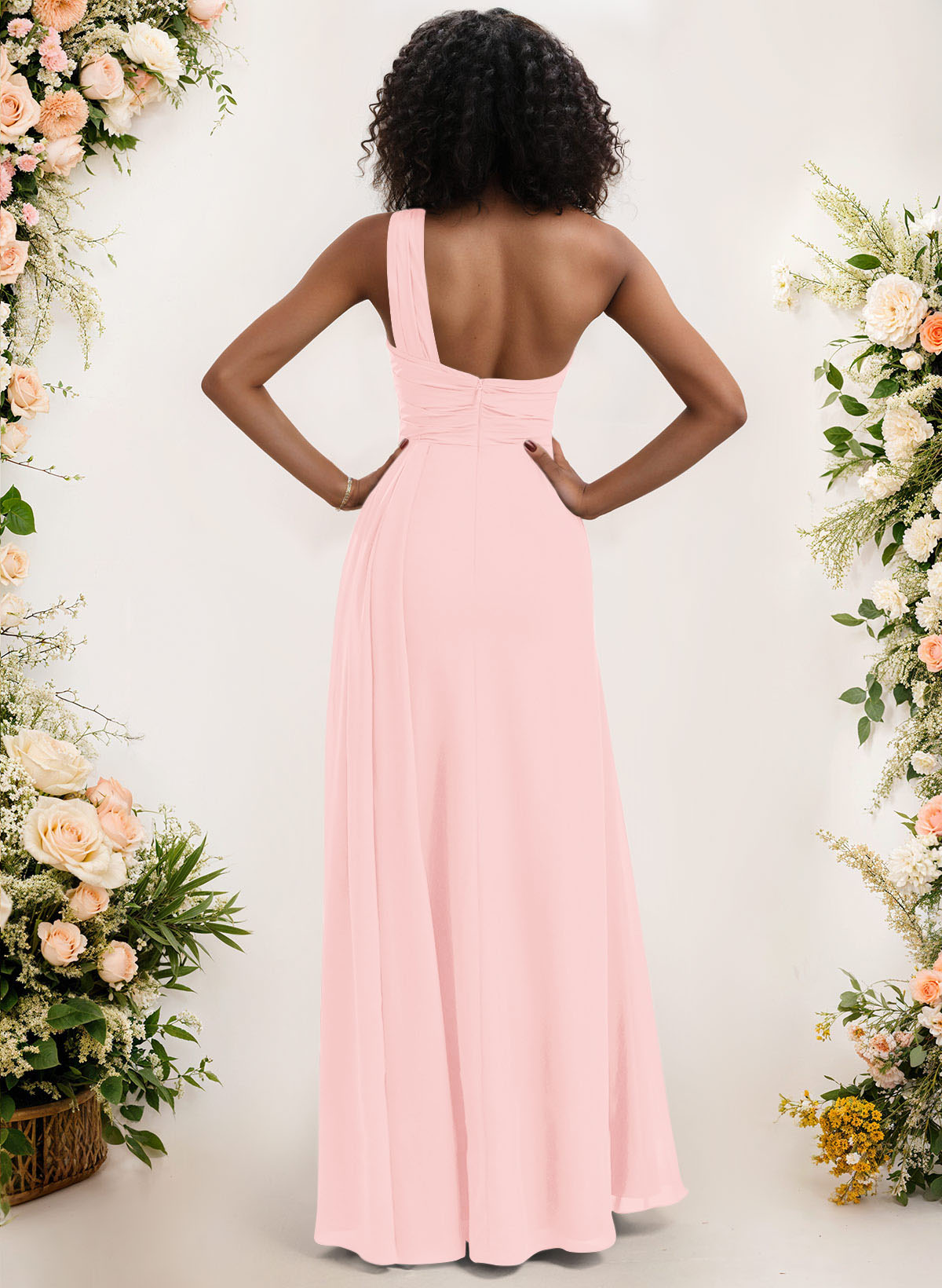 A-Line One-Shoulder Sleeveless Chiffon Bridesmaid Dresses With High Split, product image 78
