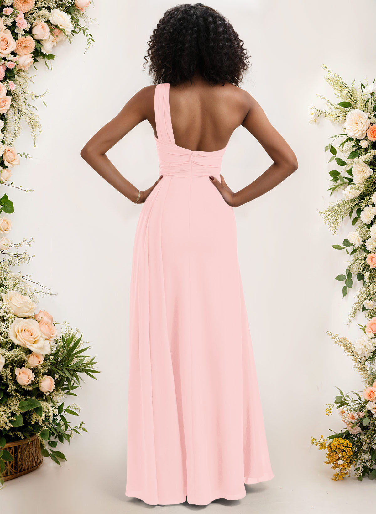 A-Line One-Shoulder Sleeveless Chiffon Bridesmaid Dresses With High Split, product image 78