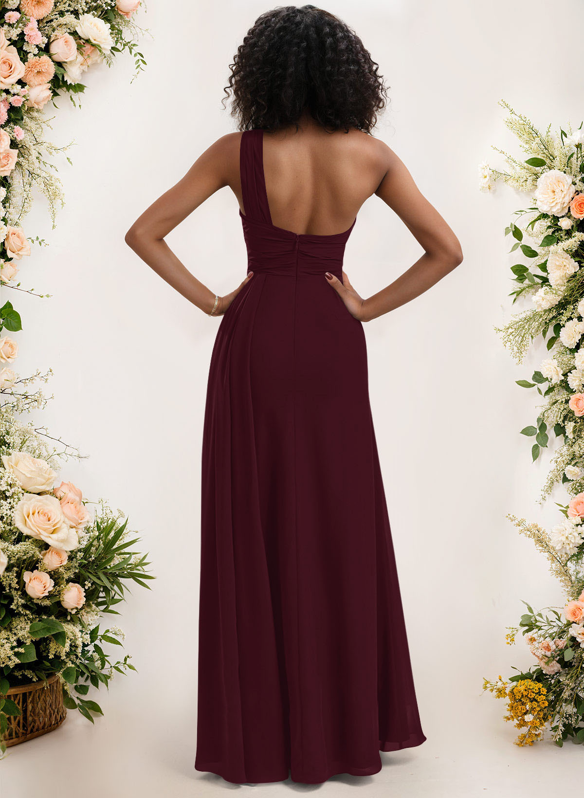 A-Line One-Shoulder Sleeveless Chiffon Bridesmaid Dresses With High Split, product image 45