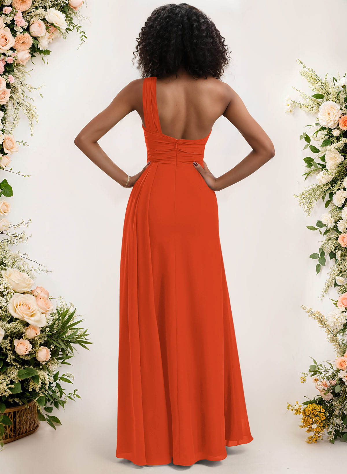 A-Line One-Shoulder Sleeveless Chiffon Bridesmaid Dresses With High Split, product image 186