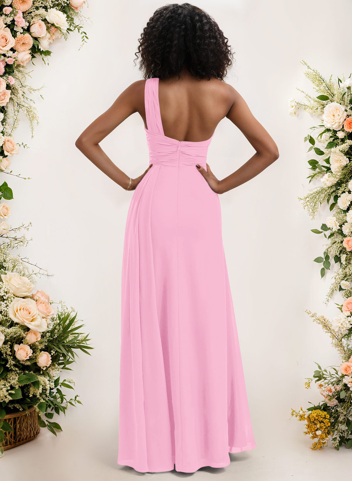 A-Line One-Shoulder Sleeveless Chiffon Bridesmaid Dresses With High Split, product image 81