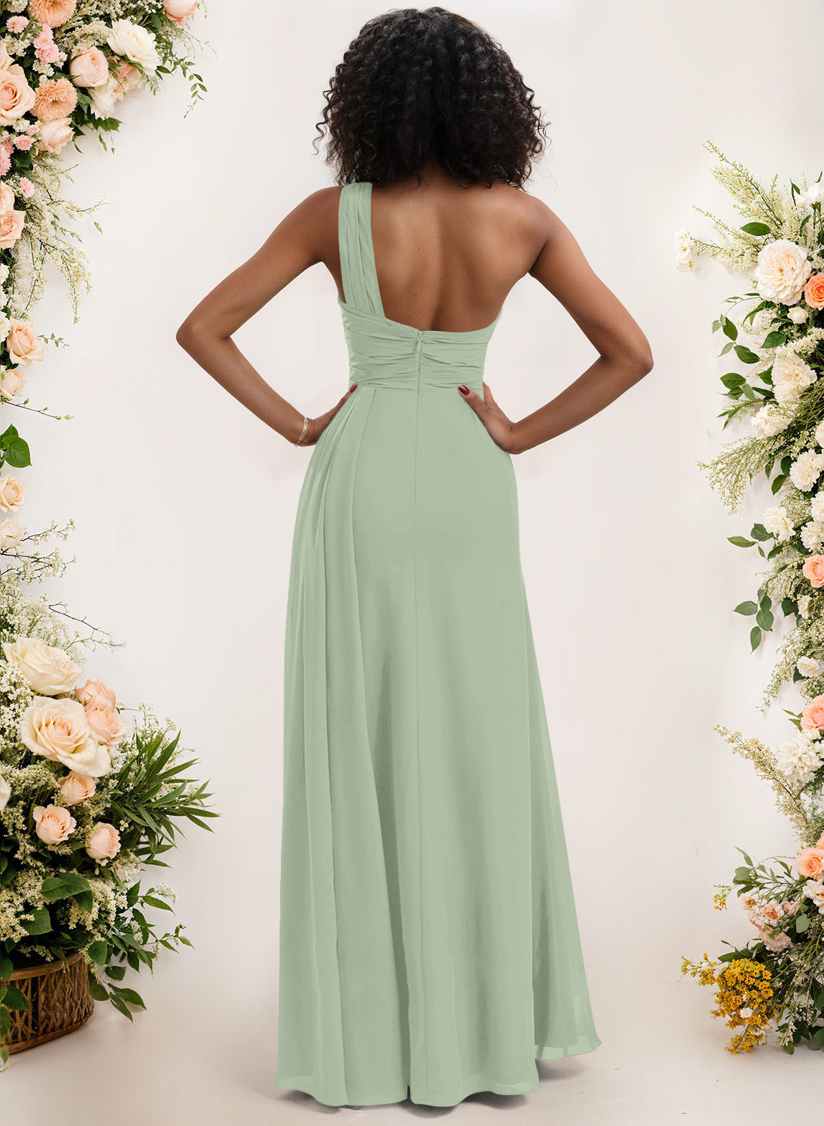 A-Line One-Shoulder Sleeveless Chiffon Bridesmaid Dresses With High Split, product image 132