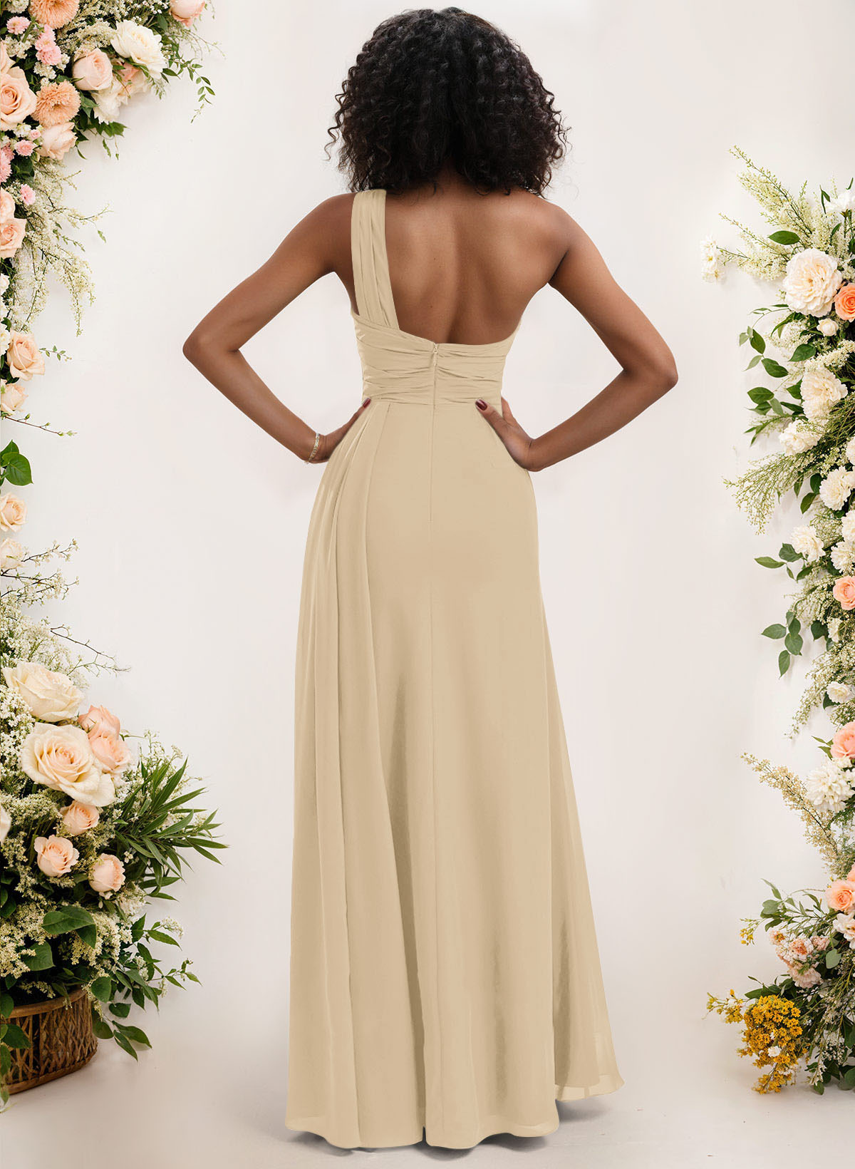 A-Line One-Shoulder Sleeveless Chiffon Bridesmaid Dresses With High Split, product image 144