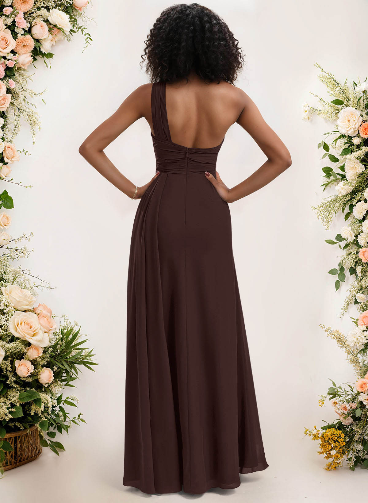 A-Line One-Shoulder Sleeveless Chiffon Bridesmaid Dresses With High Split, product image 162