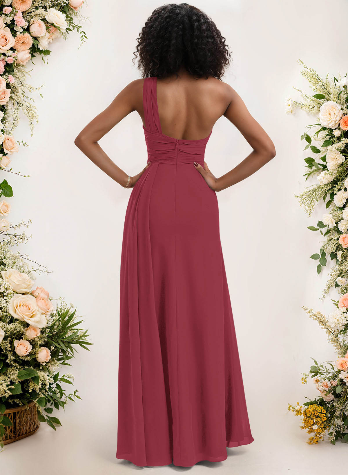 A-Line One-Shoulder Sleeveless Chiffon Bridesmaid Dresses With High Split, product image 48