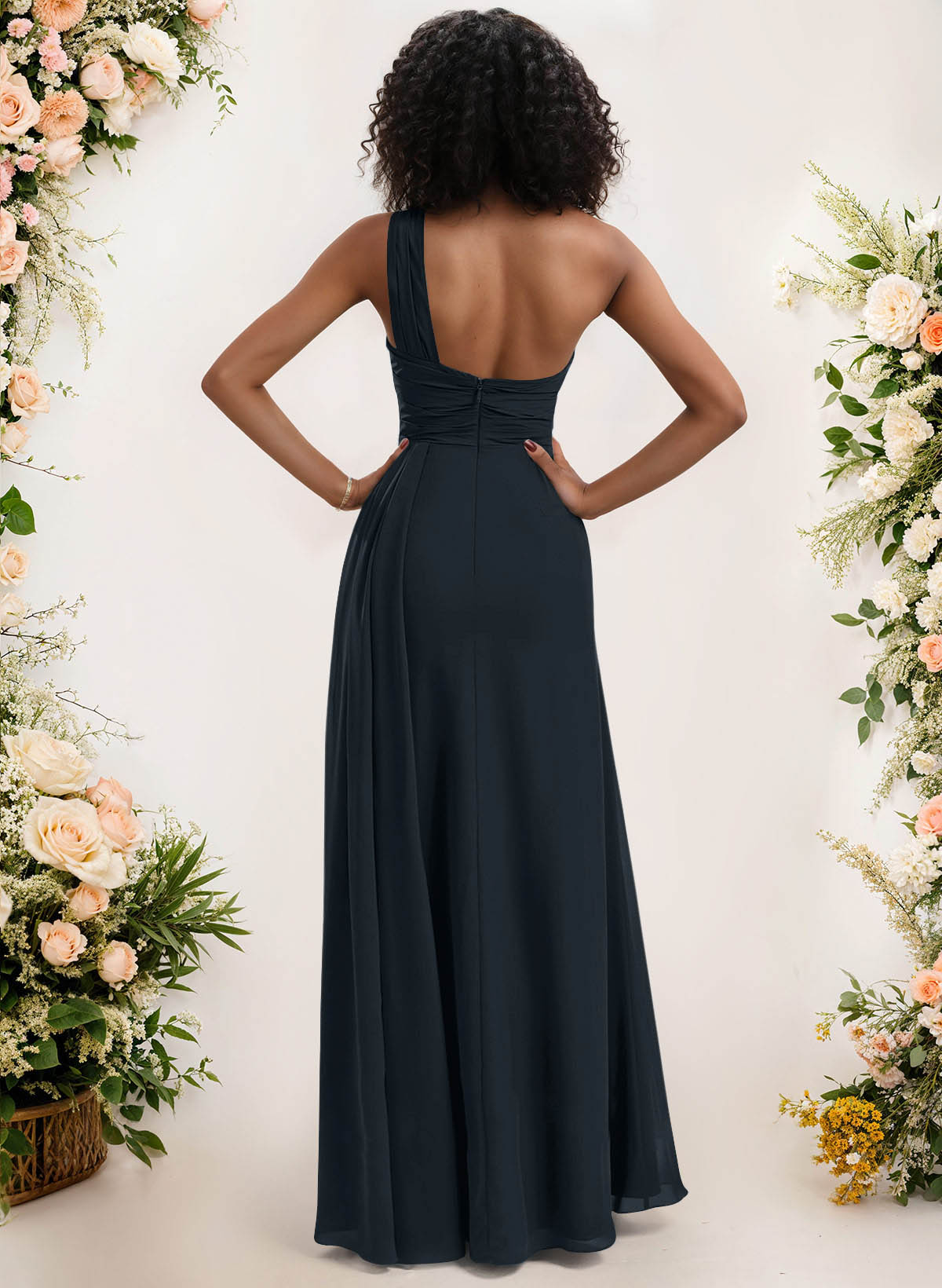 A-Line One-Shoulder Sleeveless Chiffon Bridesmaid Dresses With High Split, product image 6