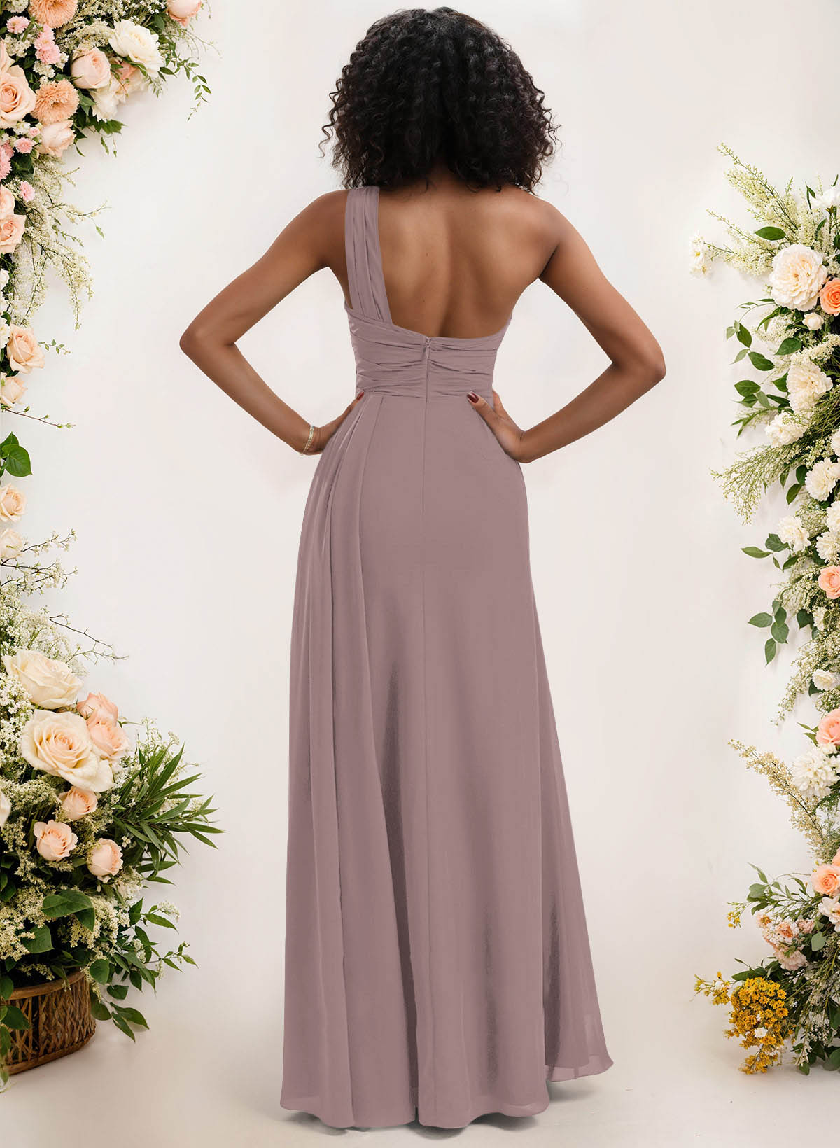 A-Line One-Shoulder Sleeveless Chiffon Bridesmaid Dresses With High Split, product image 84