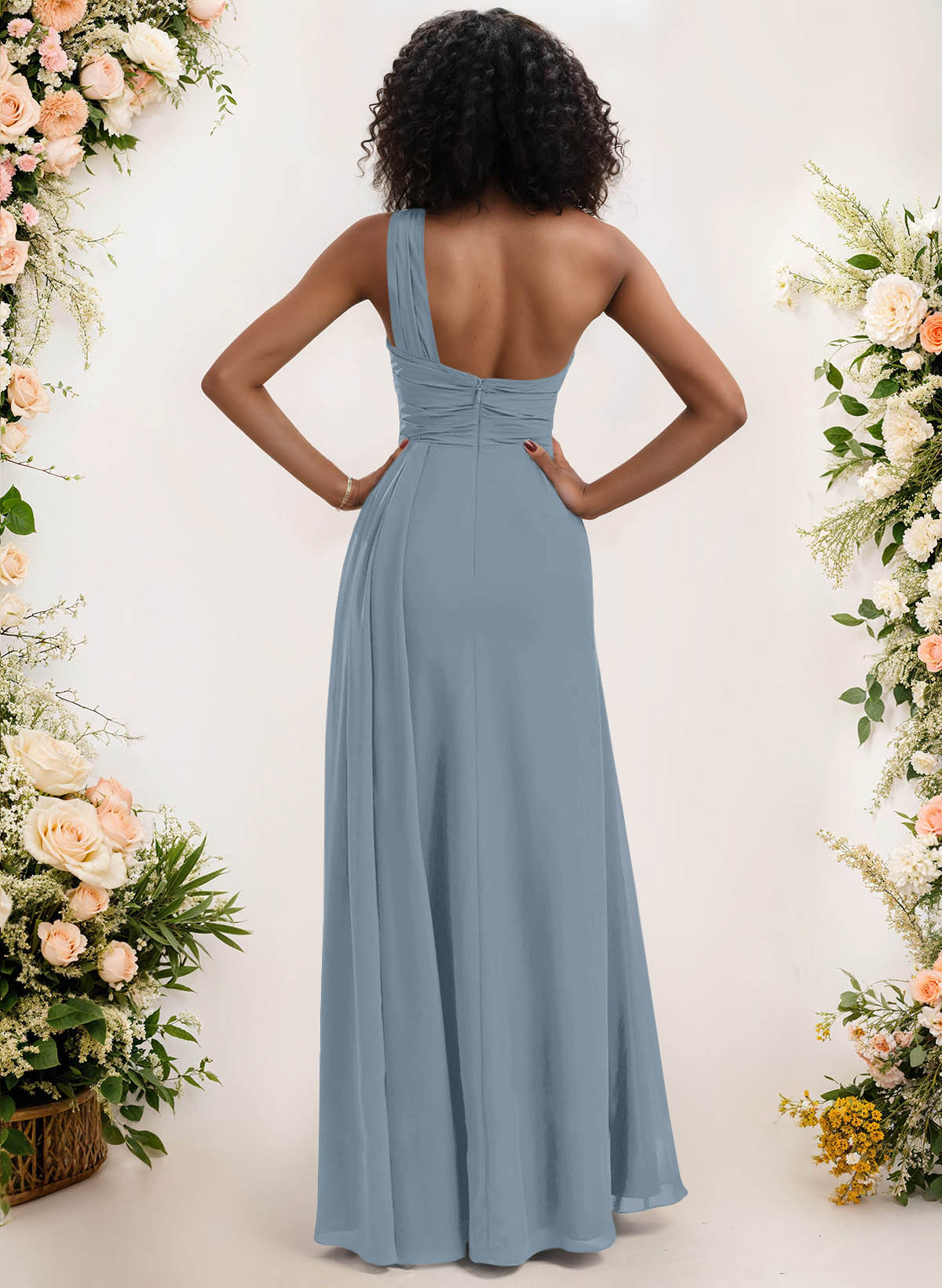 A-Line One-Shoulder Sleeveless Chiffon Bridesmaid Dresses With High Split, product image 12
