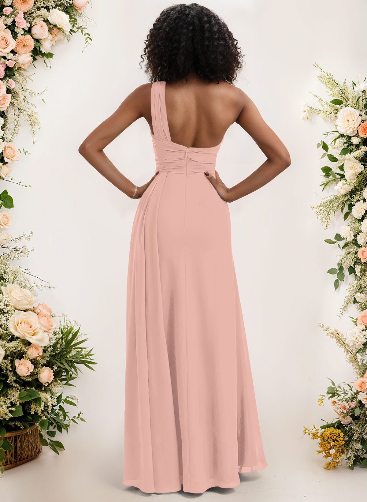 A-Line One-Shoulder Sleeveless Chiffon Bridesmaid Dresses With High Split, product image 63