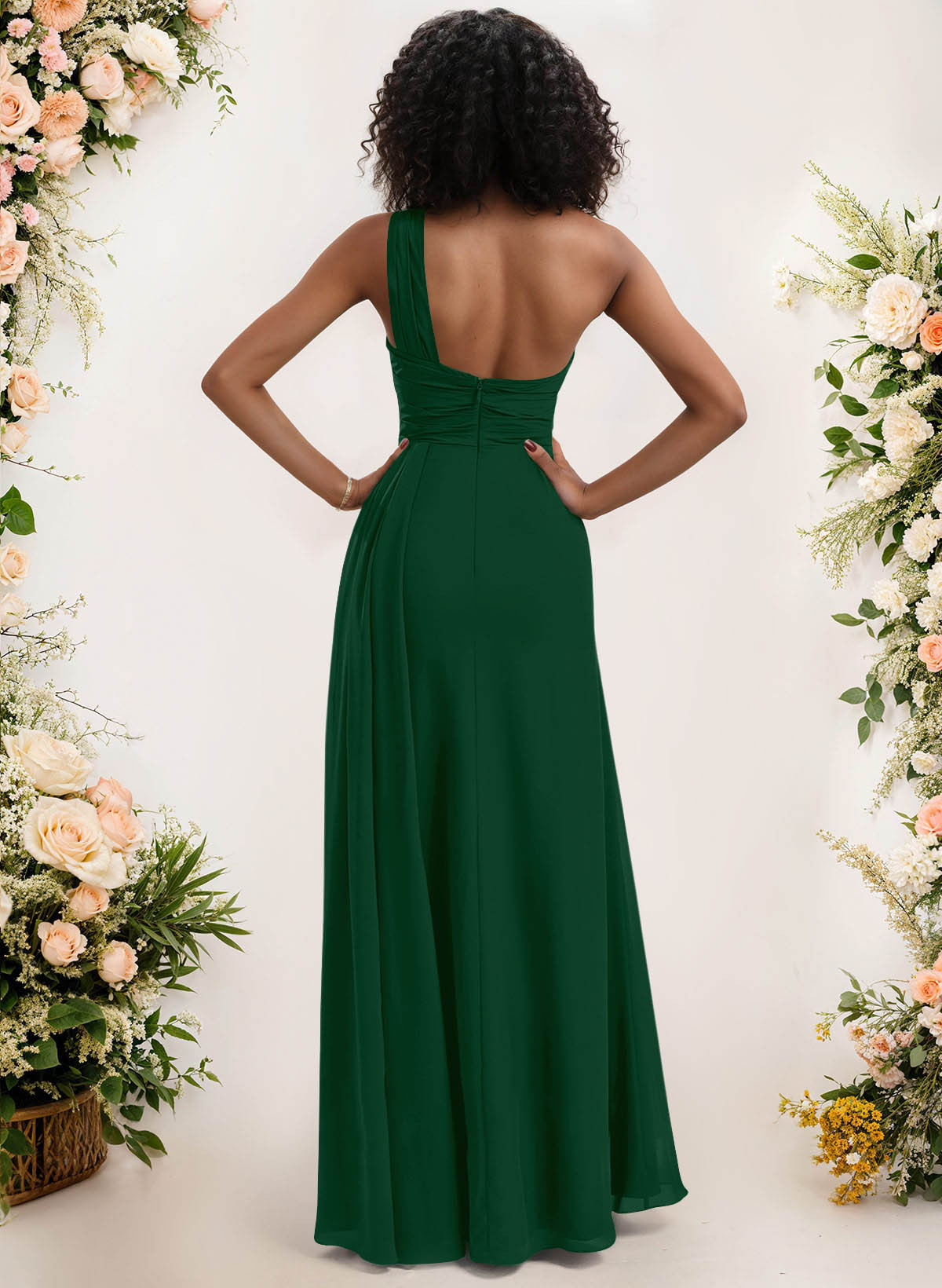 A-Line One-Shoulder Sleeveless Chiffon Bridesmaid Dresses With High Split, product image 195