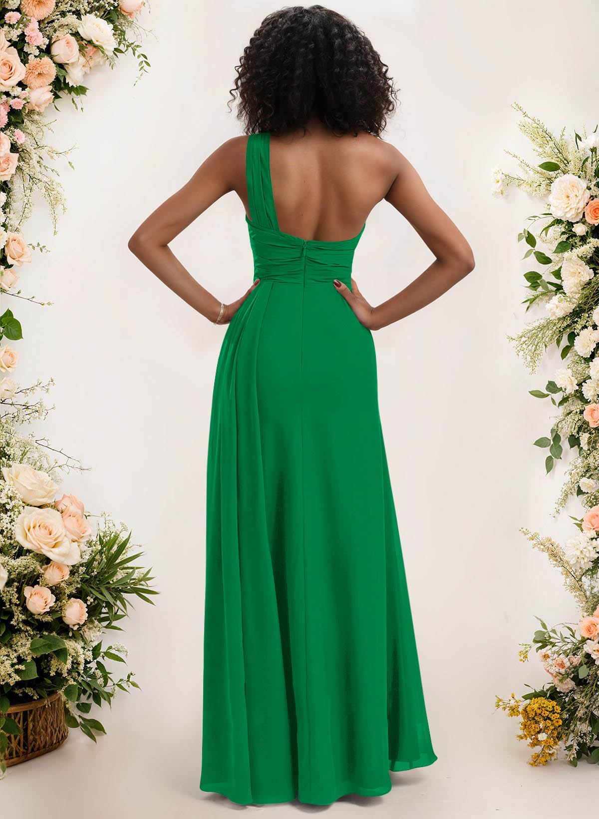 A-Line One-Shoulder Sleeveless Chiffon Bridesmaid Dresses With High Split, product image 192