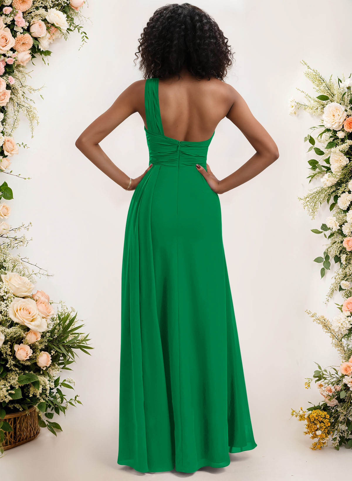 A-Line One-Shoulder Sleeveless Chiffon Bridesmaid Dresses With High Split, product image 192