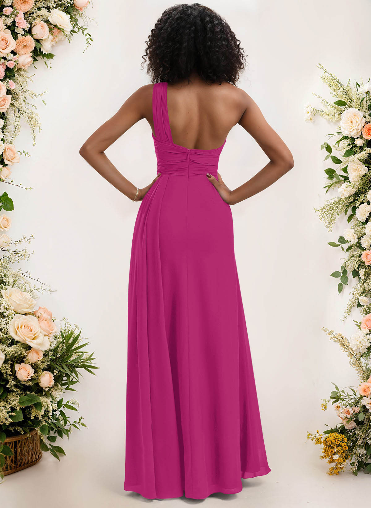 A-Line One-Shoulder Sleeveless Chiffon Bridesmaid Dresses With High Split, product image 117