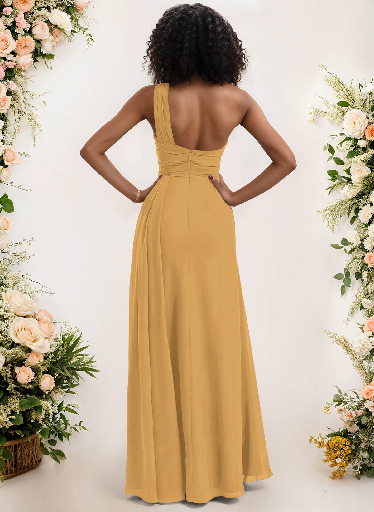 A-Line One-Shoulder Sleeveless Chiffon Bridesmaid Dresses With High Split, product image 153
