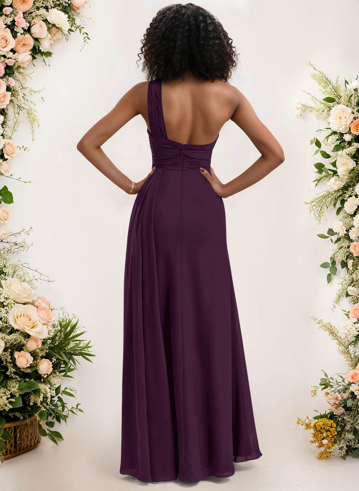A-Line One-Shoulder Sleeveless Chiffon Bridesmaid Dresses With High Split, product image 108