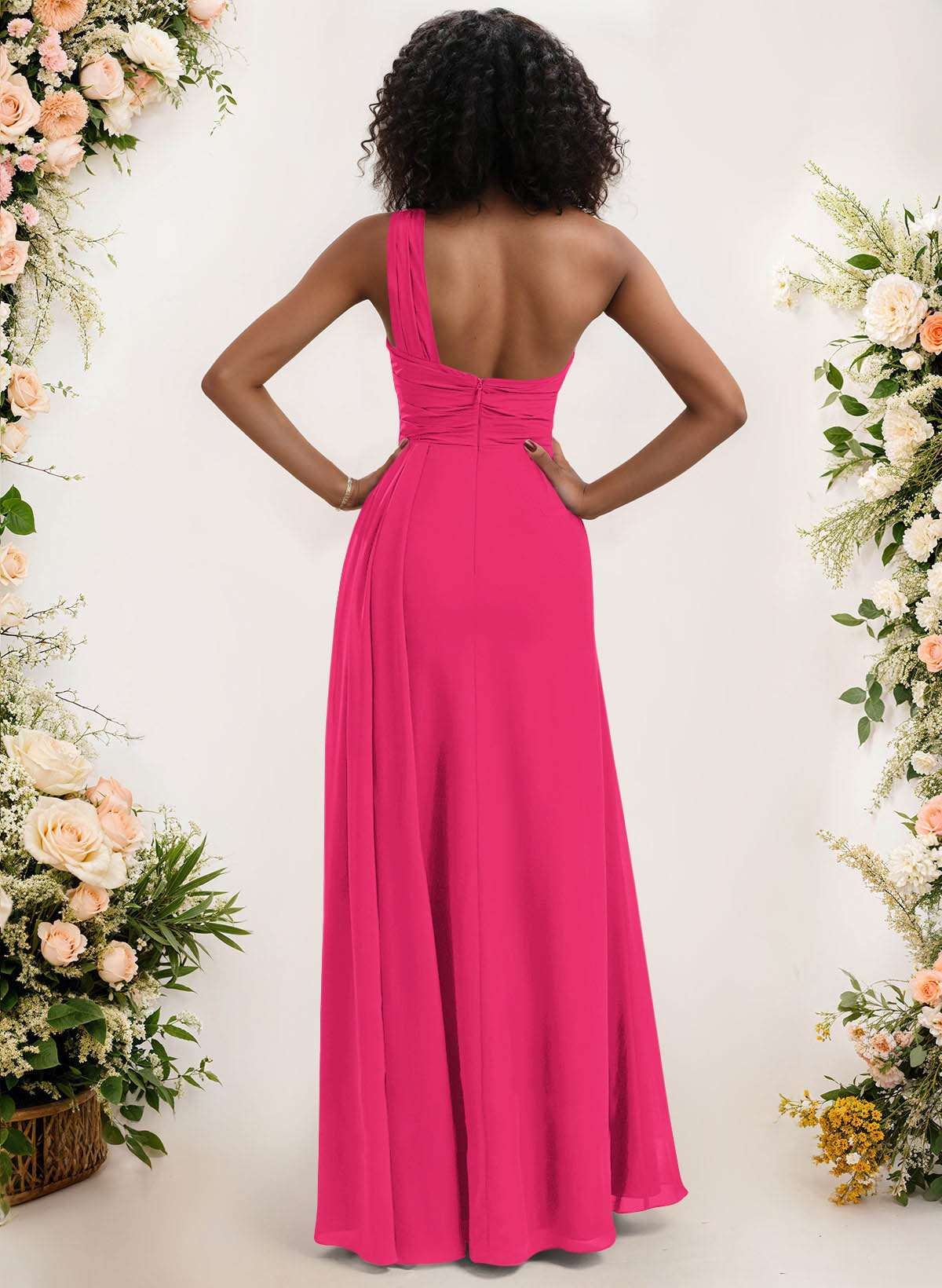 A-Line One-Shoulder Sleeveless Chiffon Bridesmaid Dresses With High Split, product image 114