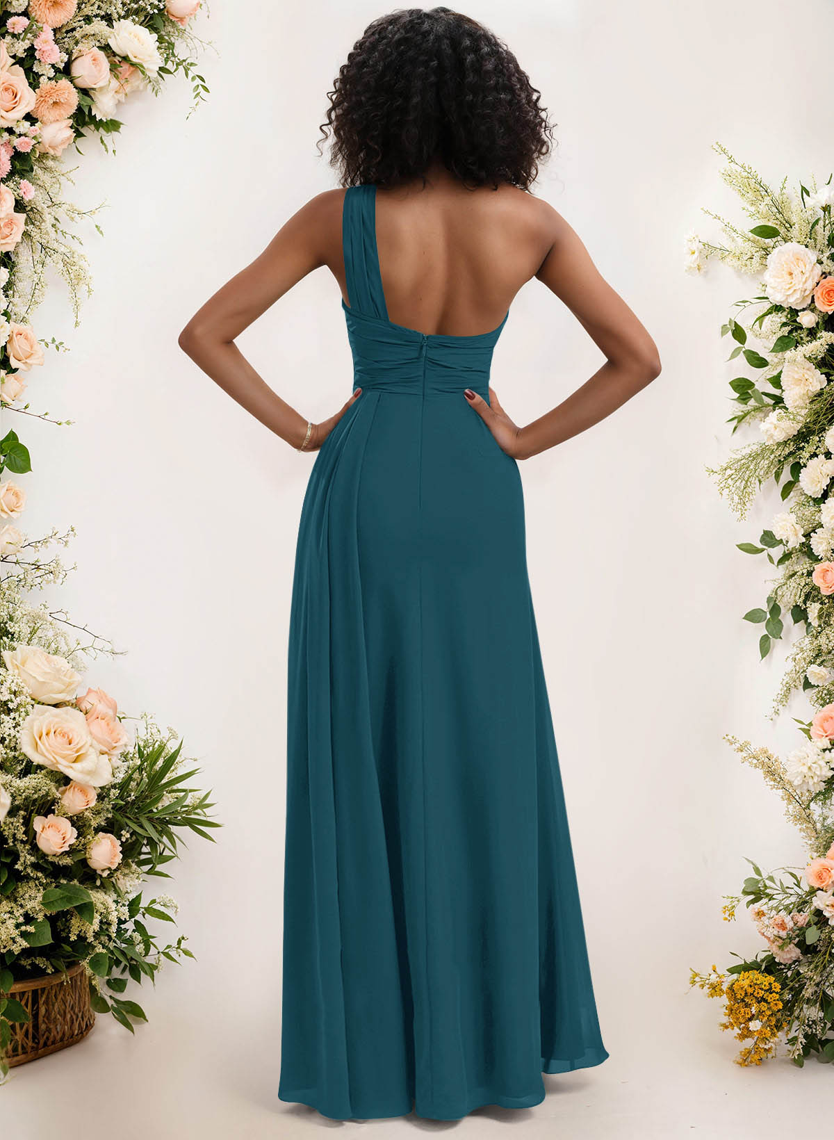 A-Line One-Shoulder Sleeveless Chiffon Bridesmaid Dresses With High Split, product image 21
