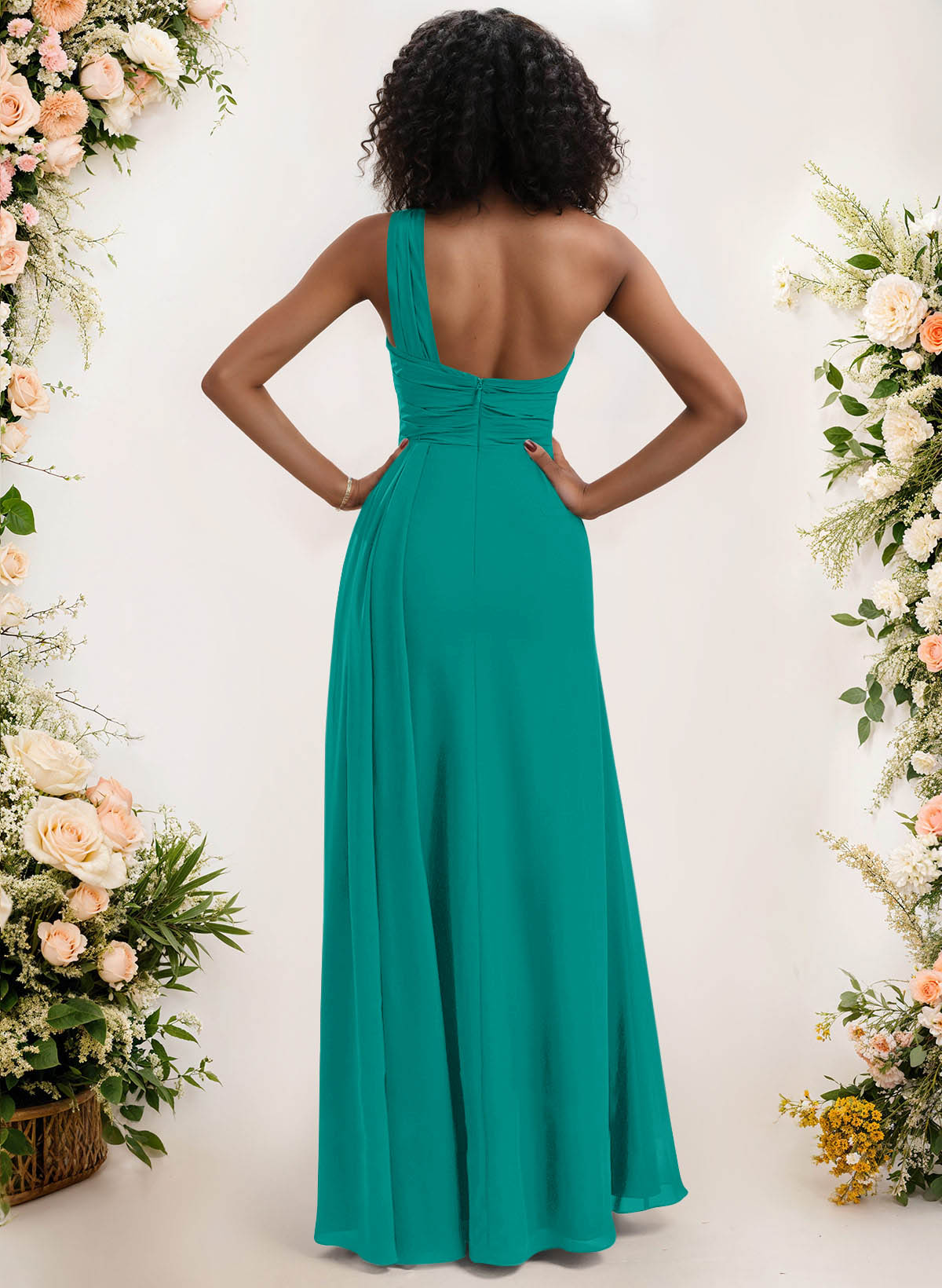 A-Line One-Shoulder Sleeveless Chiffon Bridesmaid Dresses With High Split, product image 129