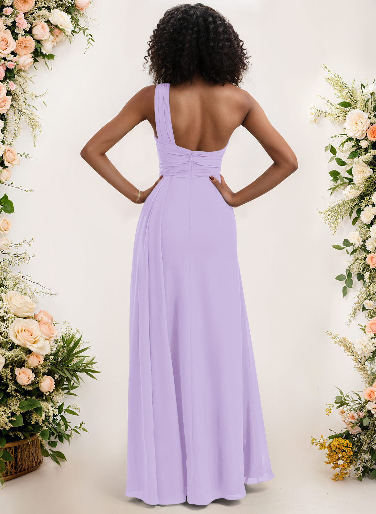 A-Line One-Shoulder Sleeveless Chiffon Bridesmaid Dresses With High Split, product image 96