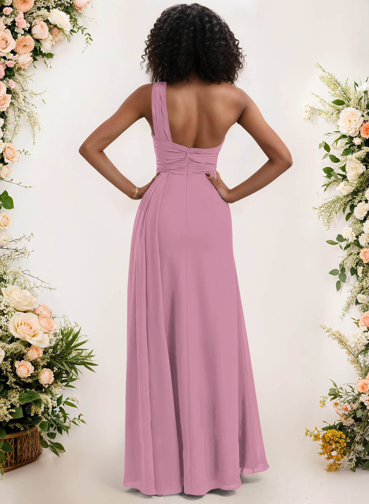 A-Line One-Shoulder Sleeveless Chiffon Bridesmaid Dresses With High Split, product image 93