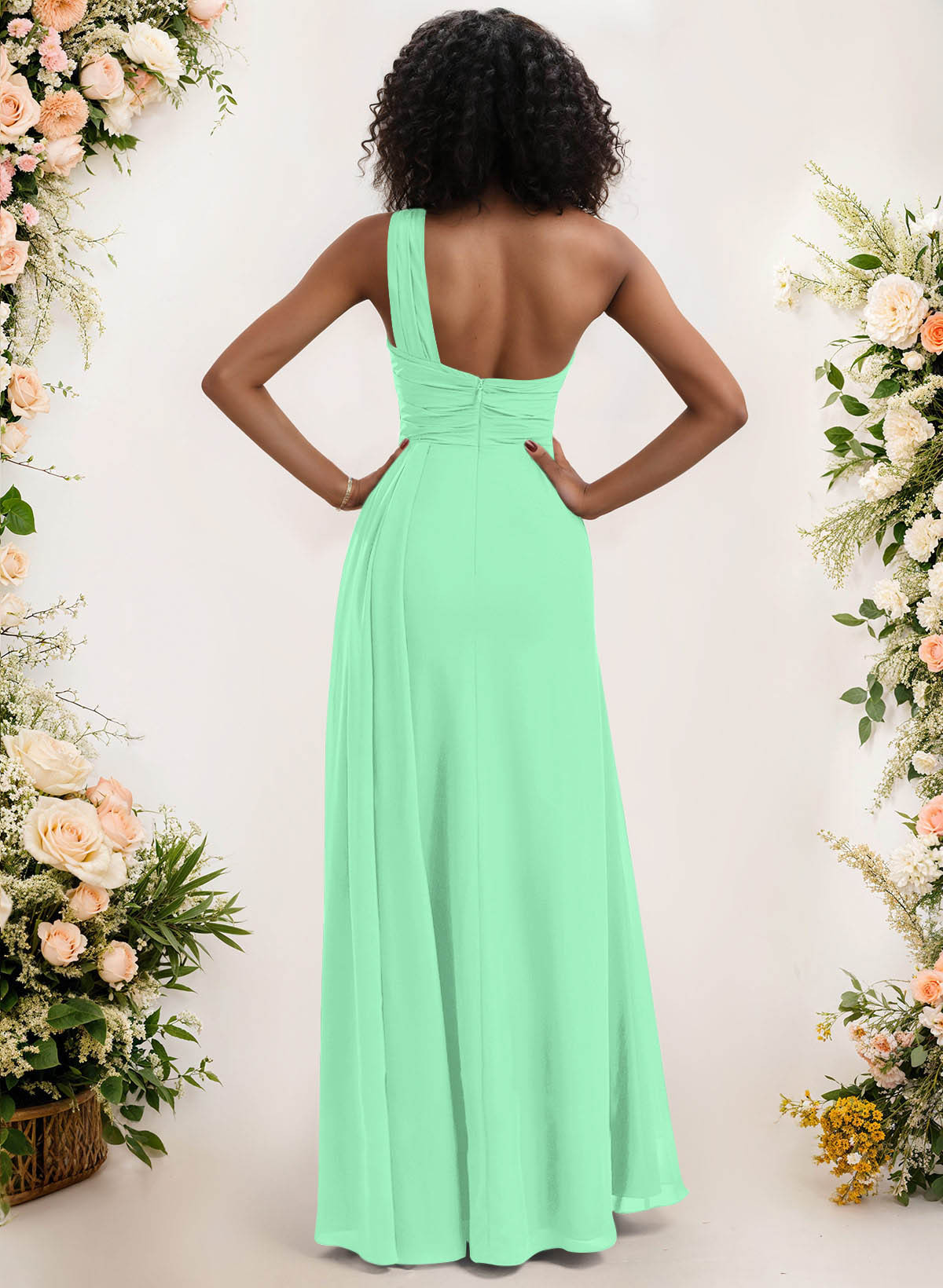 A-Line One-Shoulder Sleeveless Chiffon Bridesmaid Dresses With High Split, product image 138
