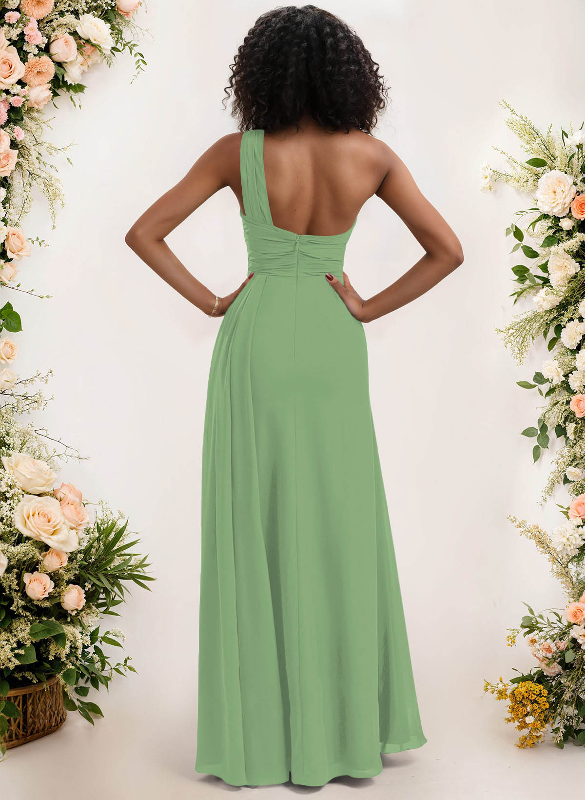 A-Line One-Shoulder Sleeveless Chiffon Bridesmaid Dresses With High Split, product image 198