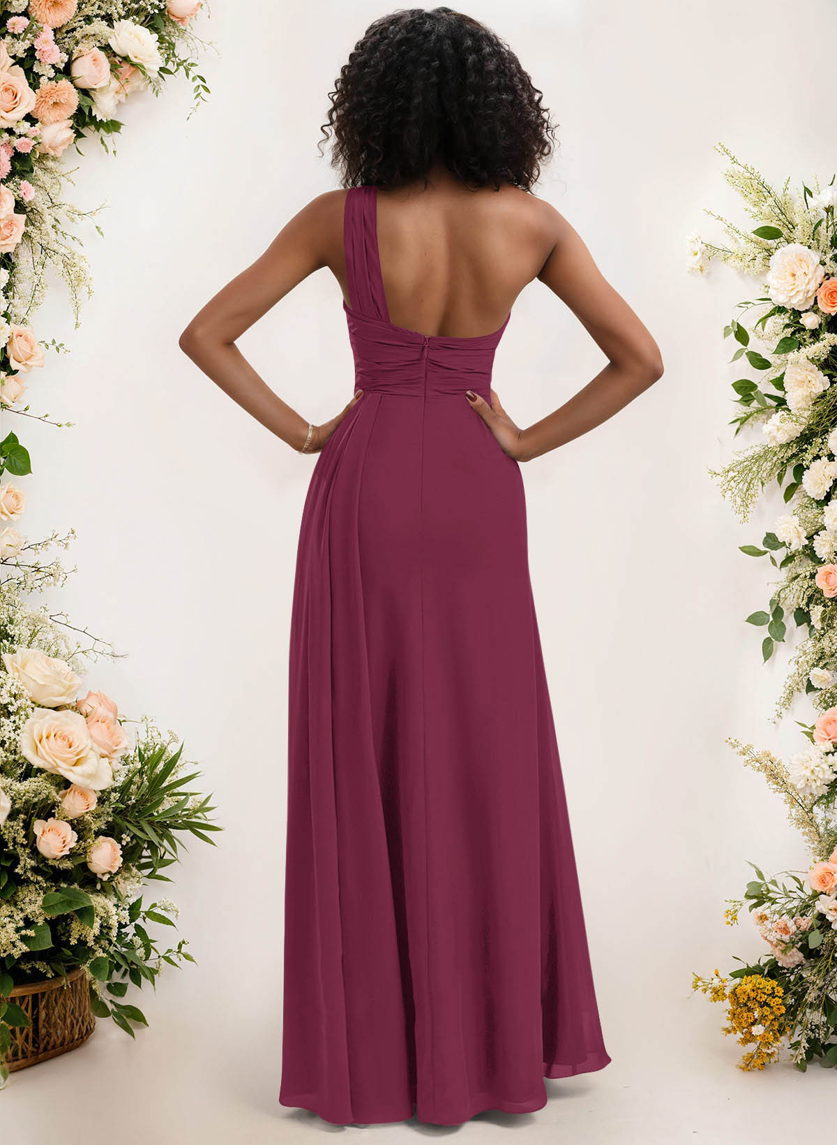 A-Line One-Shoulder Sleeveless Chiffon Bridesmaid Dresses With High Split, product image 51