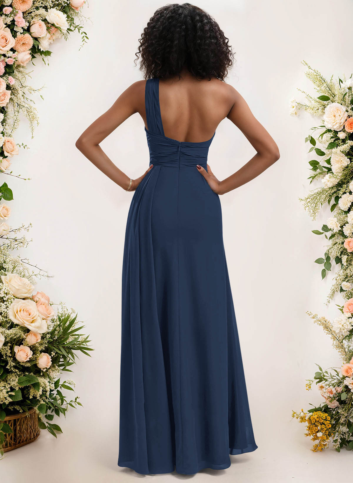 A-Line One-Shoulder Sleeveless Chiffon Bridesmaid Dresses With High Split, product image 9