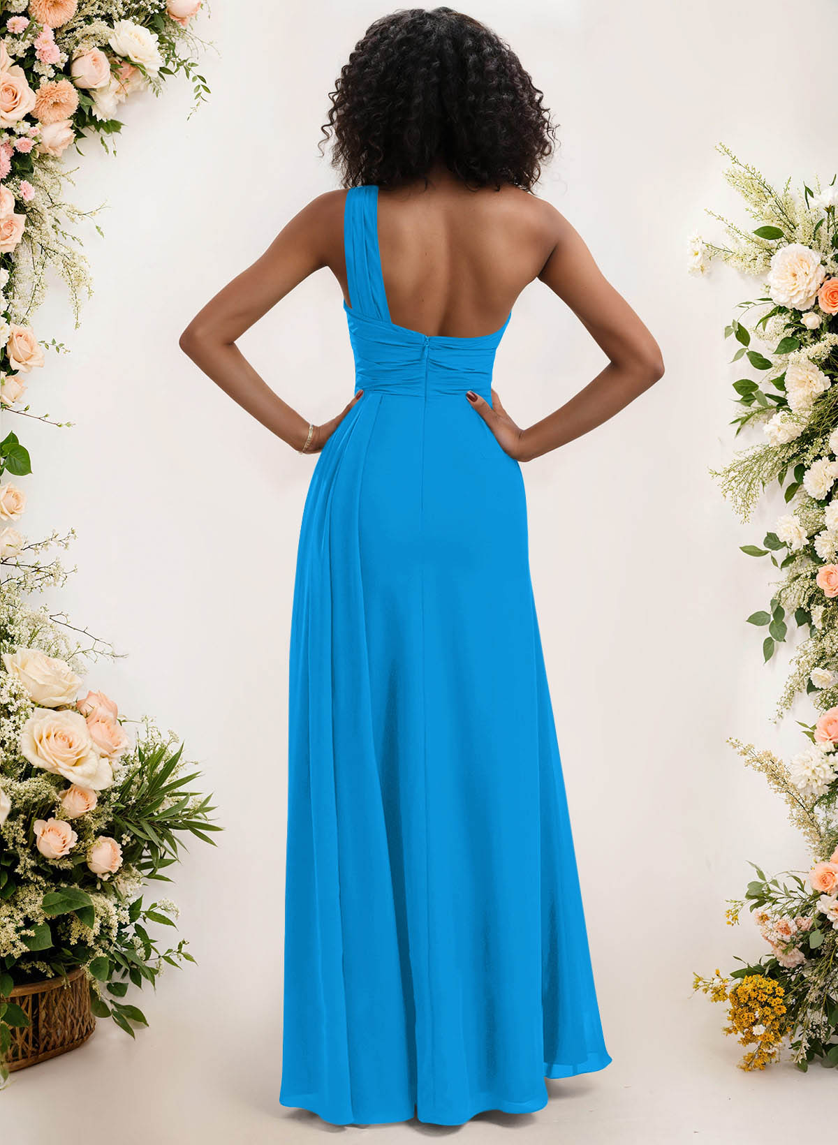A-Line One-Shoulder Sleeveless Chiffon Bridesmaid Dresses With High Split, product image 27