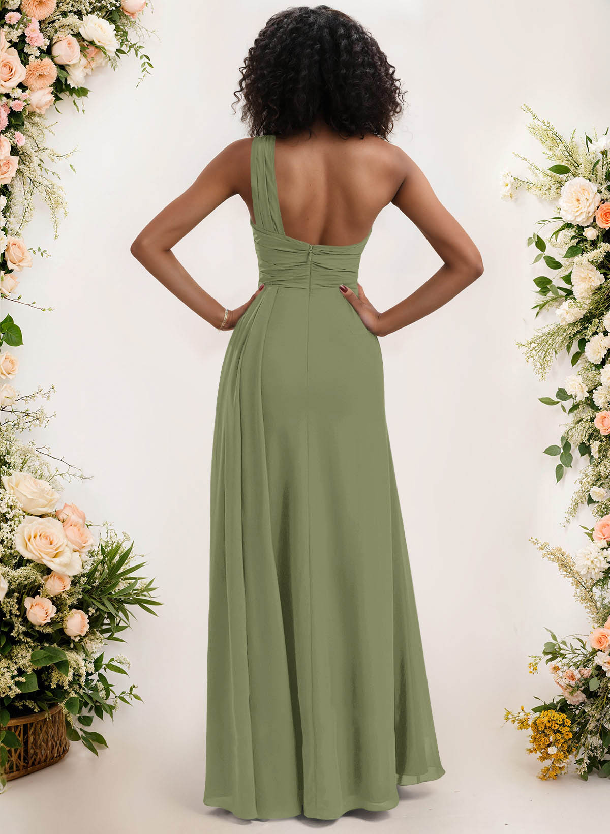 A-Line One-Shoulder Sleeveless Chiffon Bridesmaid Dresses With High Split, product image 180