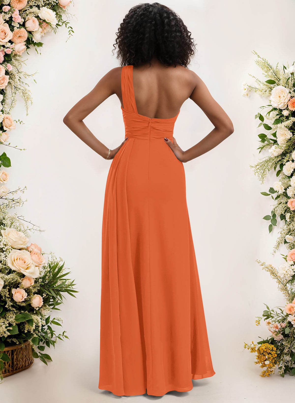 A-Line One-Shoulder Sleeveless Chiffon Bridesmaid Dresses With High Split, product image 156