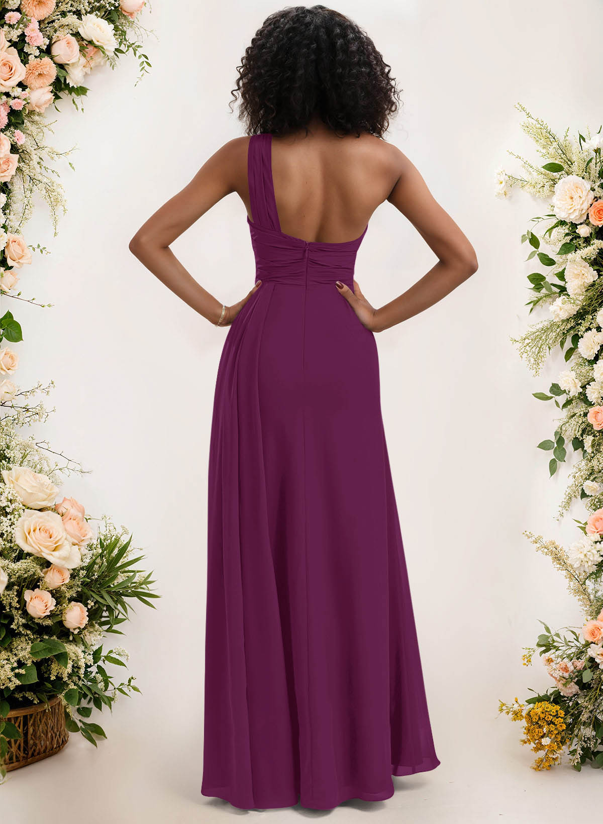 A-Line One-Shoulder Sleeveless Chiffon Bridesmaid Dresses With High Split, product image 111