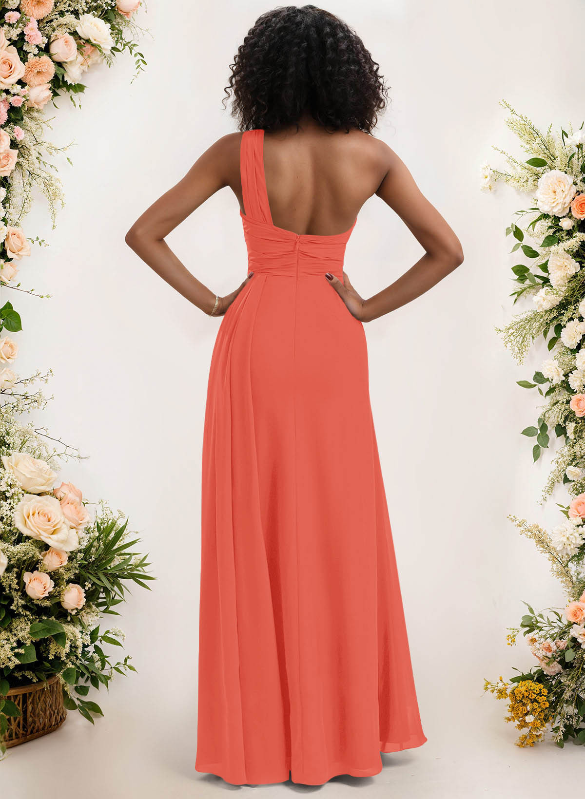 A-Line One-Shoulder Sleeveless Chiffon Bridesmaid Dresses With High Split, product image 159